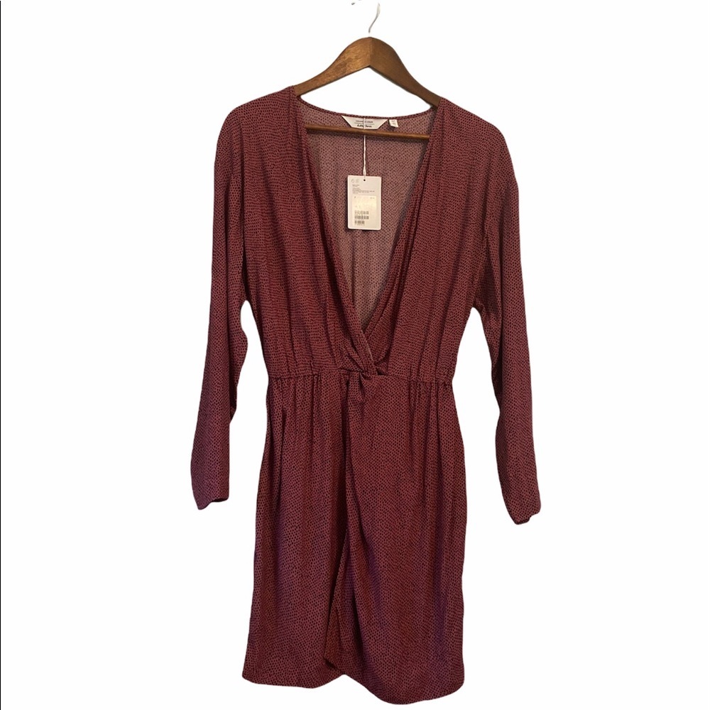 NWT & other stories mauve black dot printed faux wrap dress crossover style 8